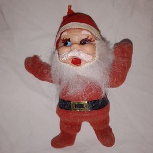 Mid Century Modern Christmas Santa Flocked Figurine Decor 3 3/4" Tall
